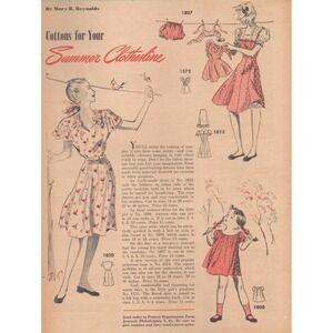 Dress Patterns Farm Journal Cottons‎ For Your Summer Clothesline Print Ad 1946